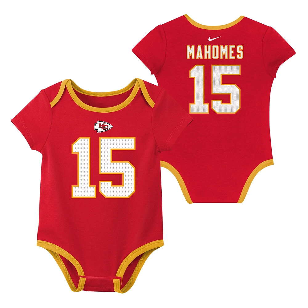 Ensemble de 3 bodies Nike pour nouveau-né et bébé avec nom numéro Patrick Mahomes des Kansas City Chiefs