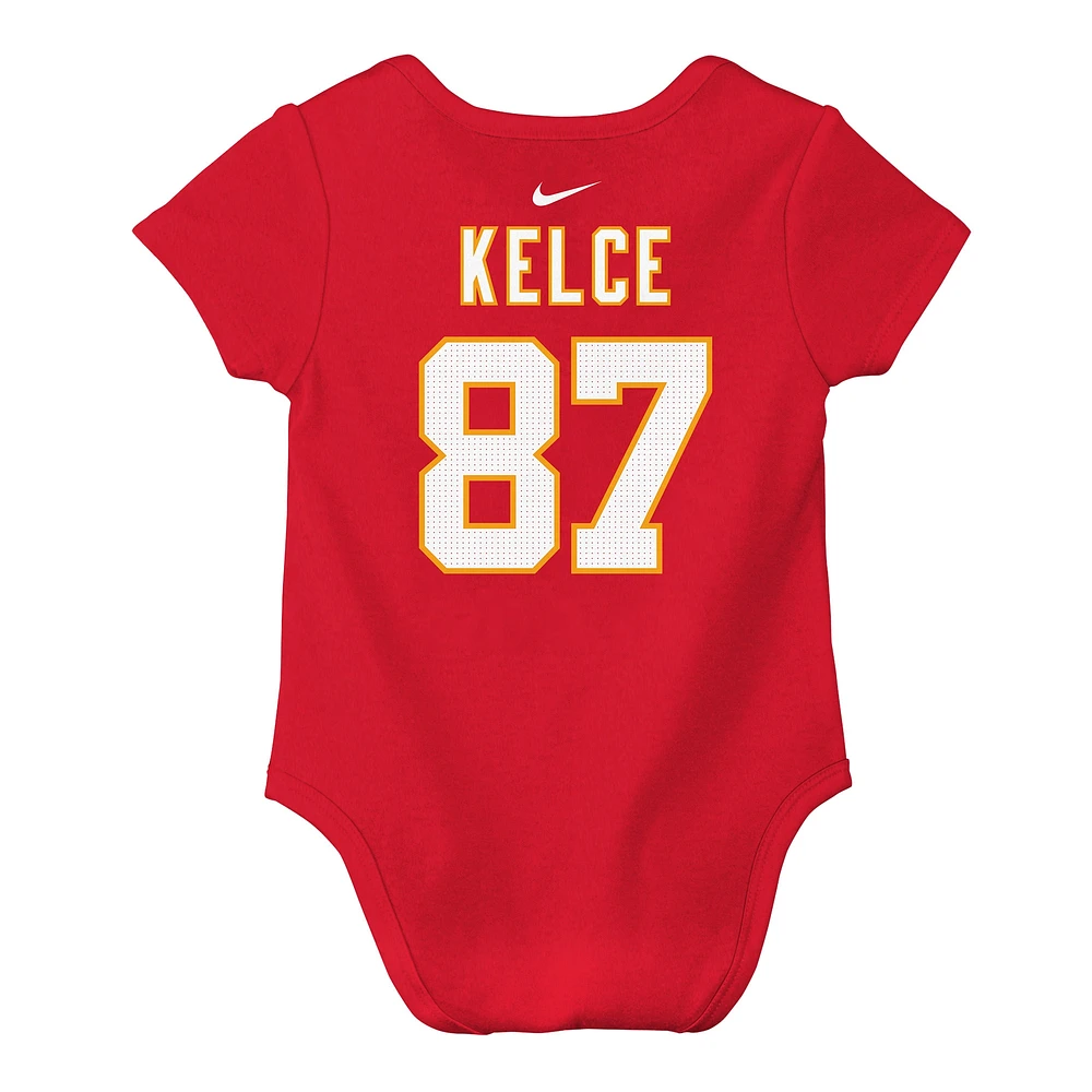 Newborn & Infant Nike Travis Kelce Red Kansas City Chiefs Player Name Number Bodysuit