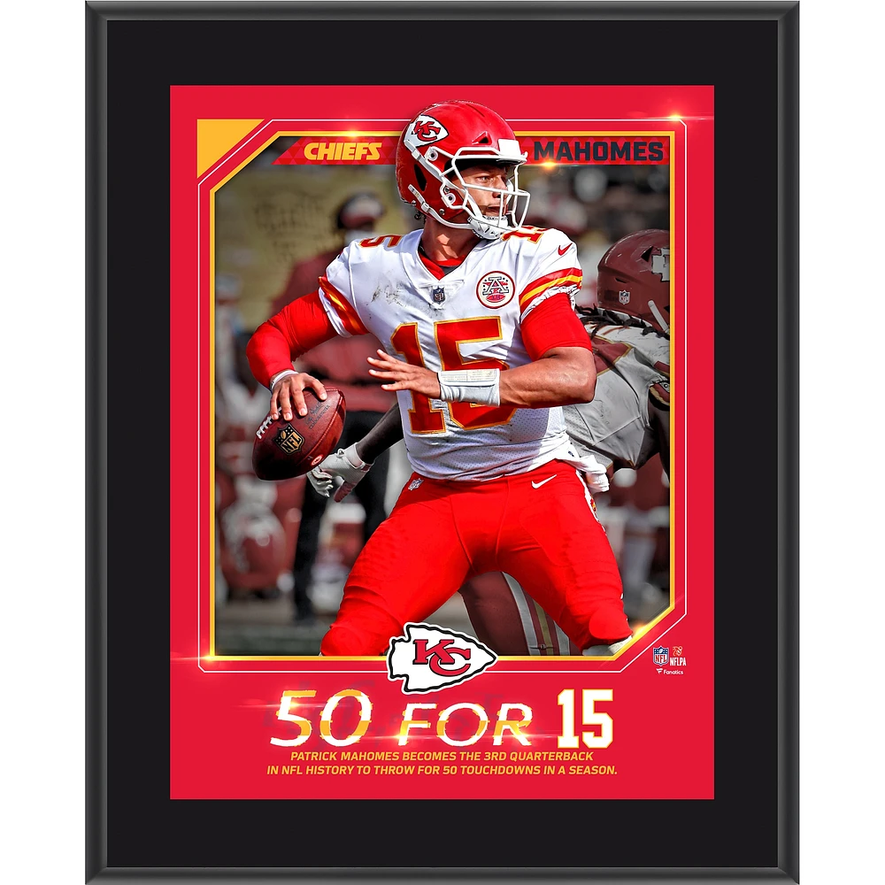 Patrick Mahomes Kansas City Chiefs 10,5 "x 13" 50 touchés dans une plaque sublimée de saison