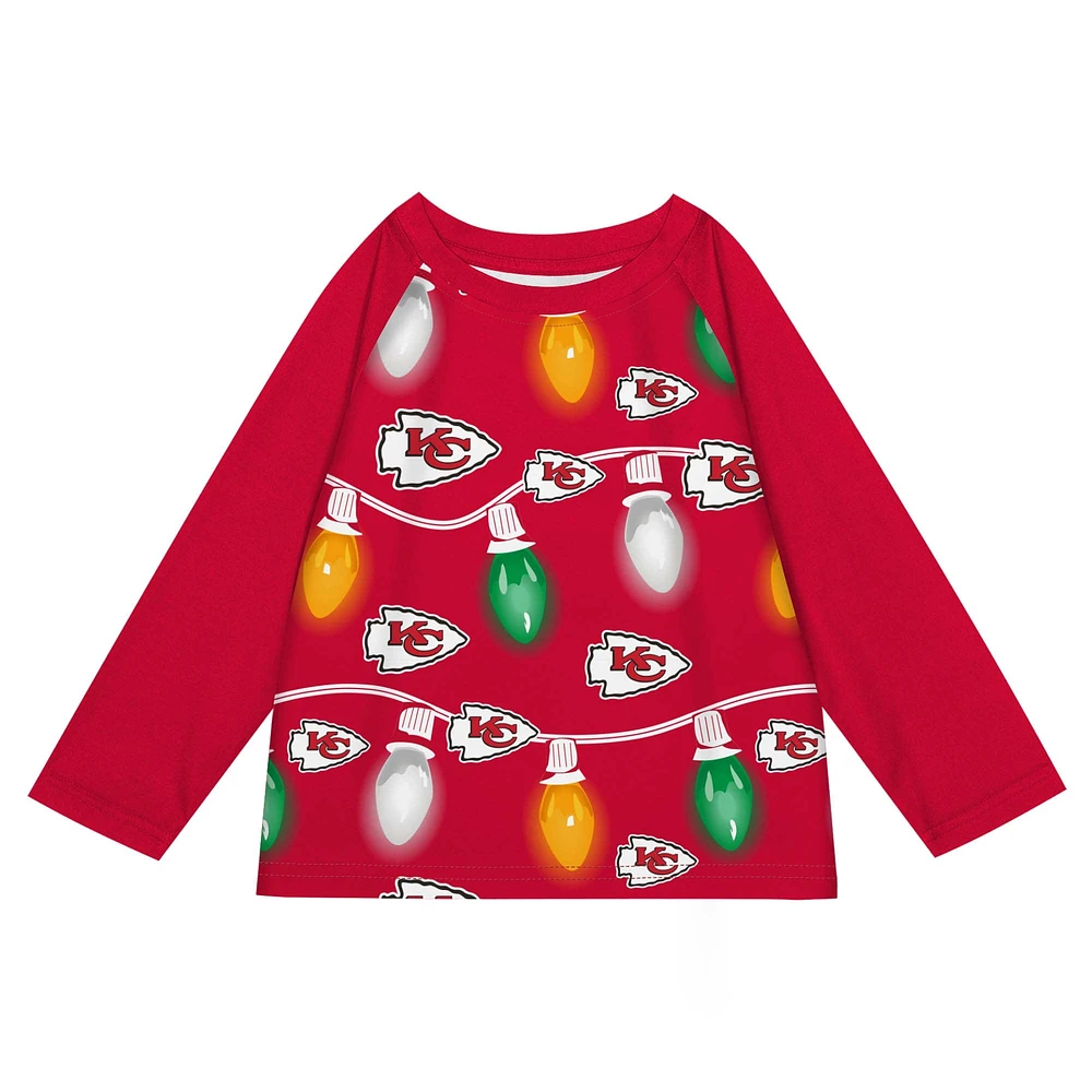 Preschool Kansas City Chiefs Two-Piece Garland Holiday Long Sleeve Pajama Set