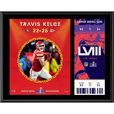 Plaque sublimée Travis Kelce Kansas City Chiefs Super Bowl LVIII Champions 12'' x 15'' avec réplique de billet