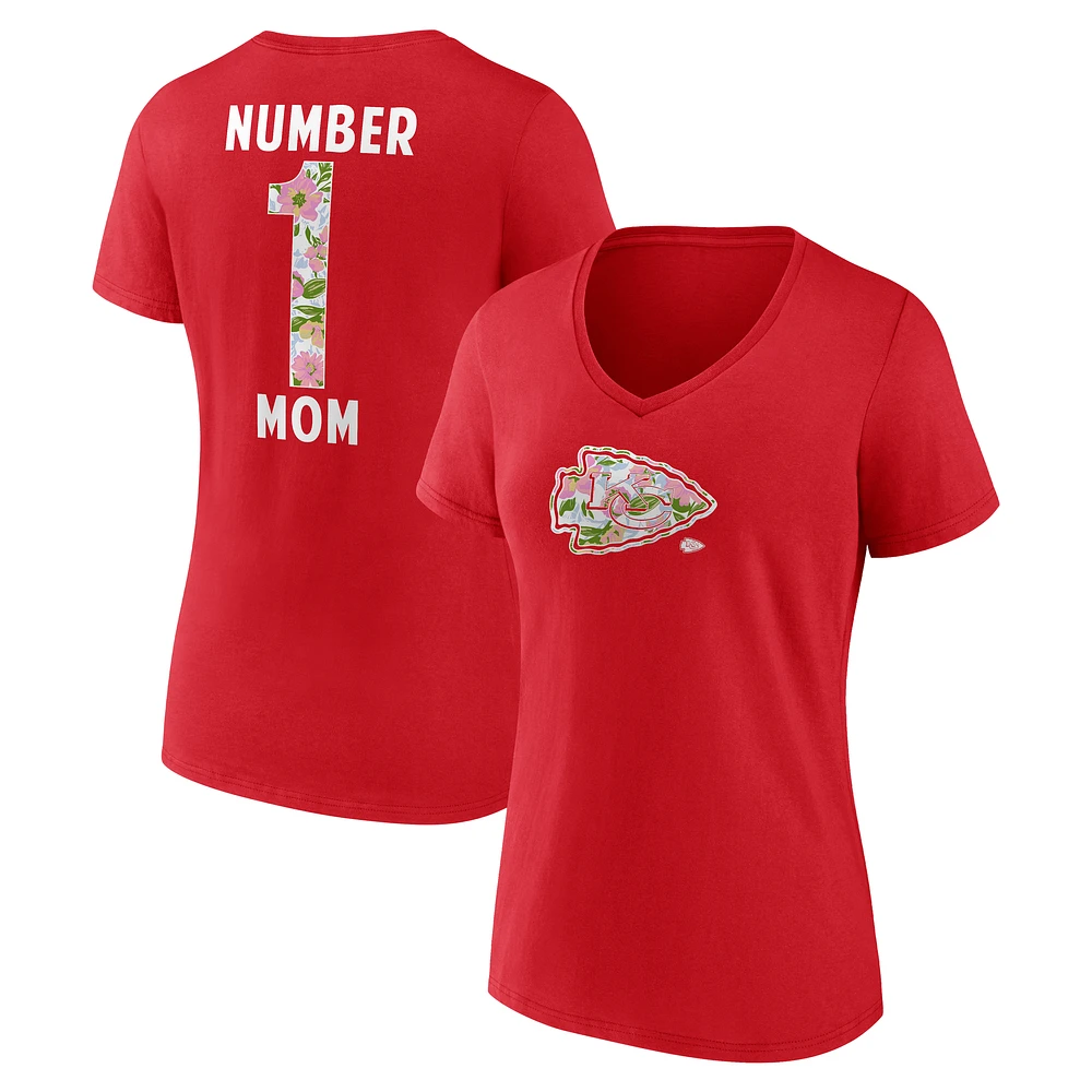 Women's Fanatics  Red Kansas City Chiefs Plus Mother's Day Floral V-Neck T-Shirt
