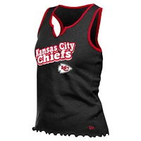 Women's New Era  Black Kansas City Chiefs Lettuce Hem Notch Neck Tri-Blend Tank Top