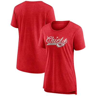 Women's Fanatics Heather Red Kansas City Chiefs Original Play Distressed Tri-Blend T-Shirt