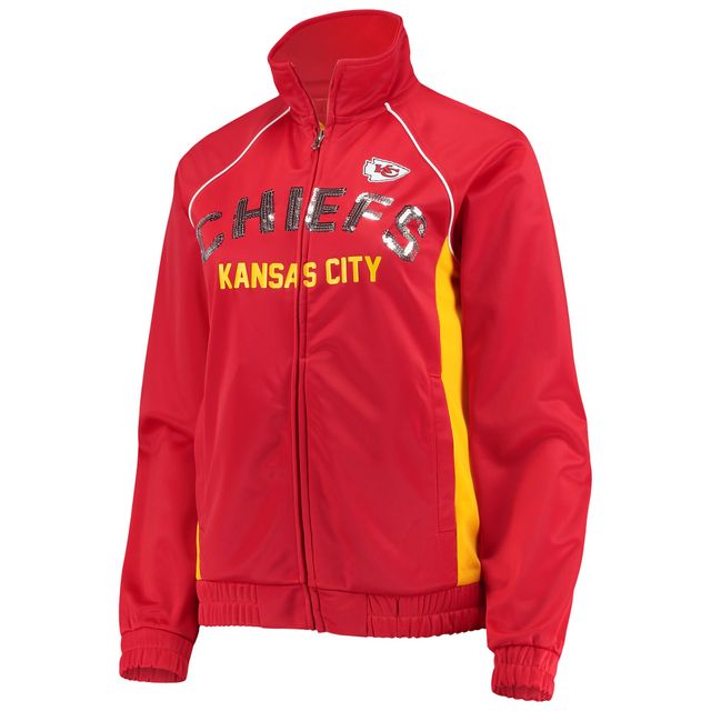 G-III 4Her par Carl Banks pour femmes, rouge Kansas City Chiefs Backfield Raglan - Veste de survêtement entièrement zippée