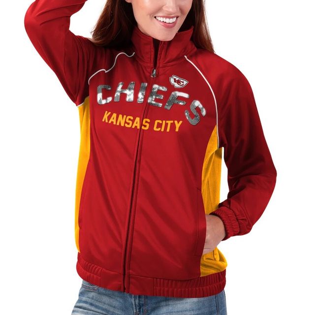 G-III 4Her par Carl Banks pour femmes, rouge Kansas City Chiefs Backfield Raglan - Veste de survêtement entièrement zippée