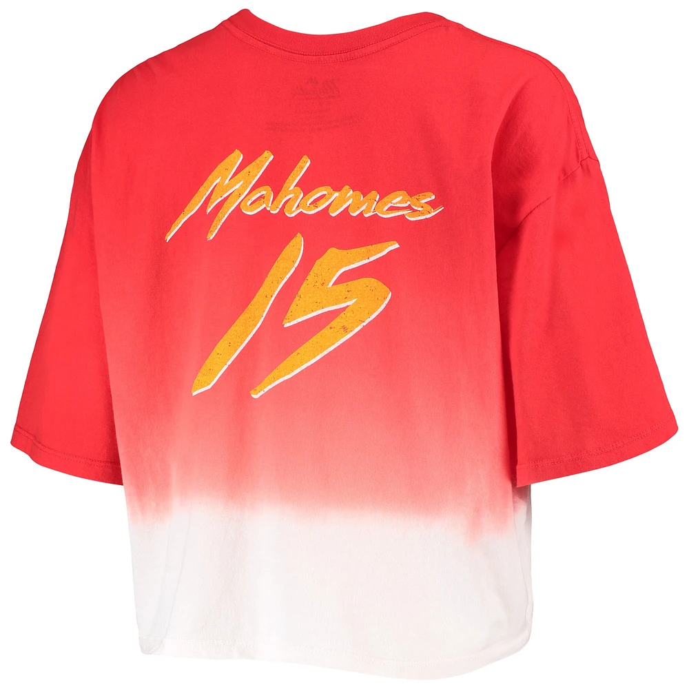Women's Majestic Threads Patrick Mahomes Red/White Kansas City Chiefs Dip-Dye Player Name & Number Crop Top