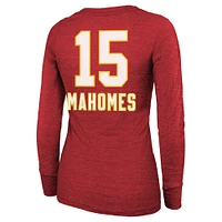 Women's Majestic Threads Patrick Mahomes Red Kansas City Chiefs Super Bowl LVIII Scoop Name & Number Tri-Blend Long Sleeve T-Shirt