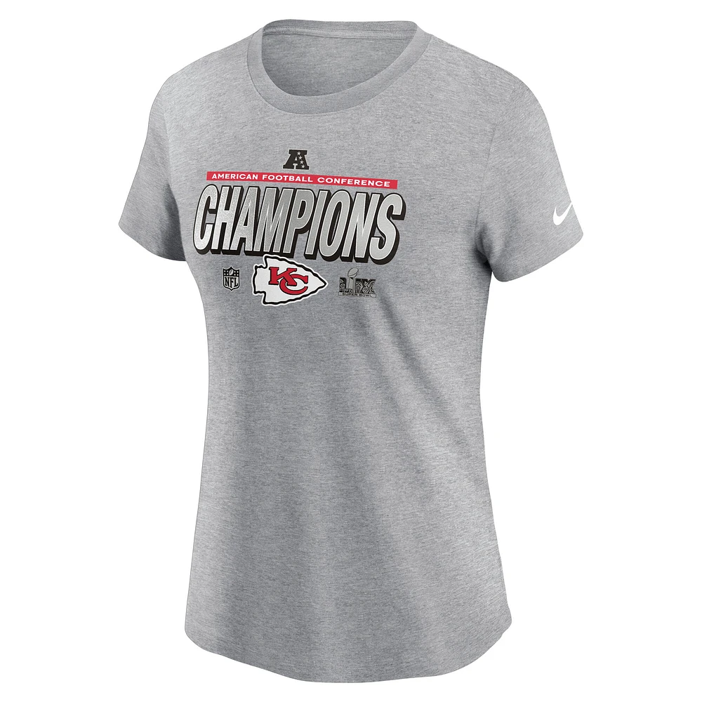 Women's Nike Heather Gray Kansas City Chiefs 2024 AFC Champions Locker Room Trophy Collection T-Shirt