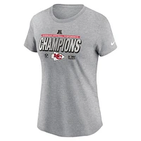 Women's Nike Heather Gray Kansas City Chiefs 2024 AFC Champions Locker Room Trophy Collection T-Shirt