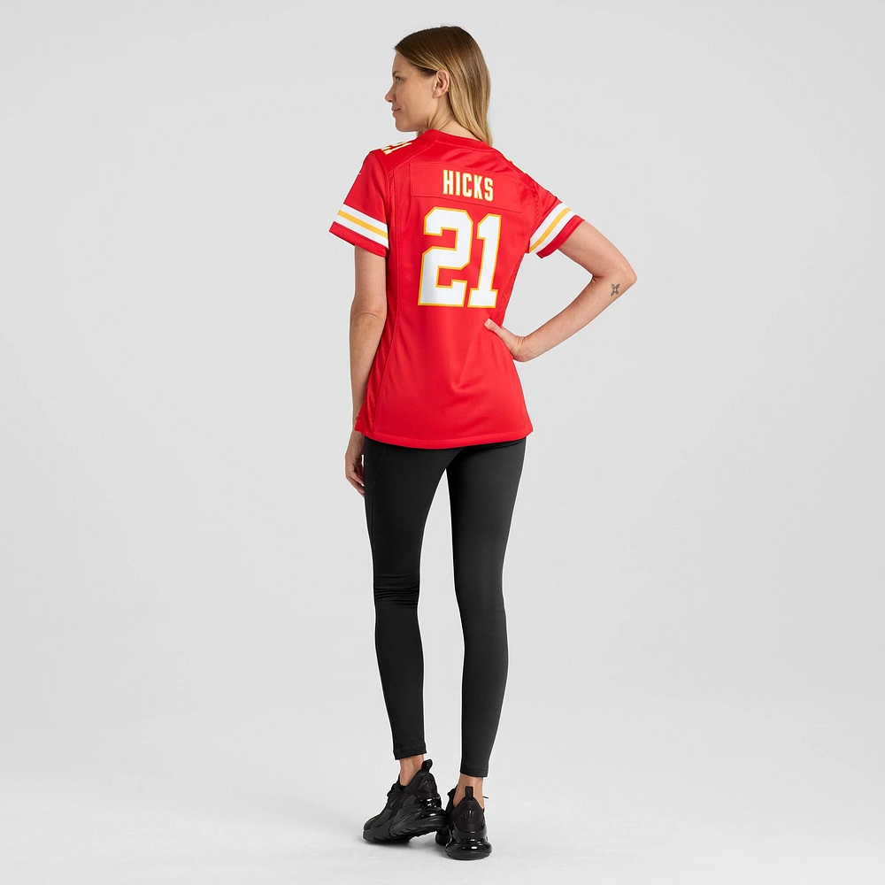 Maillot de match Nike Jaden Hicks rouge Kansas City Chiefs pour femme