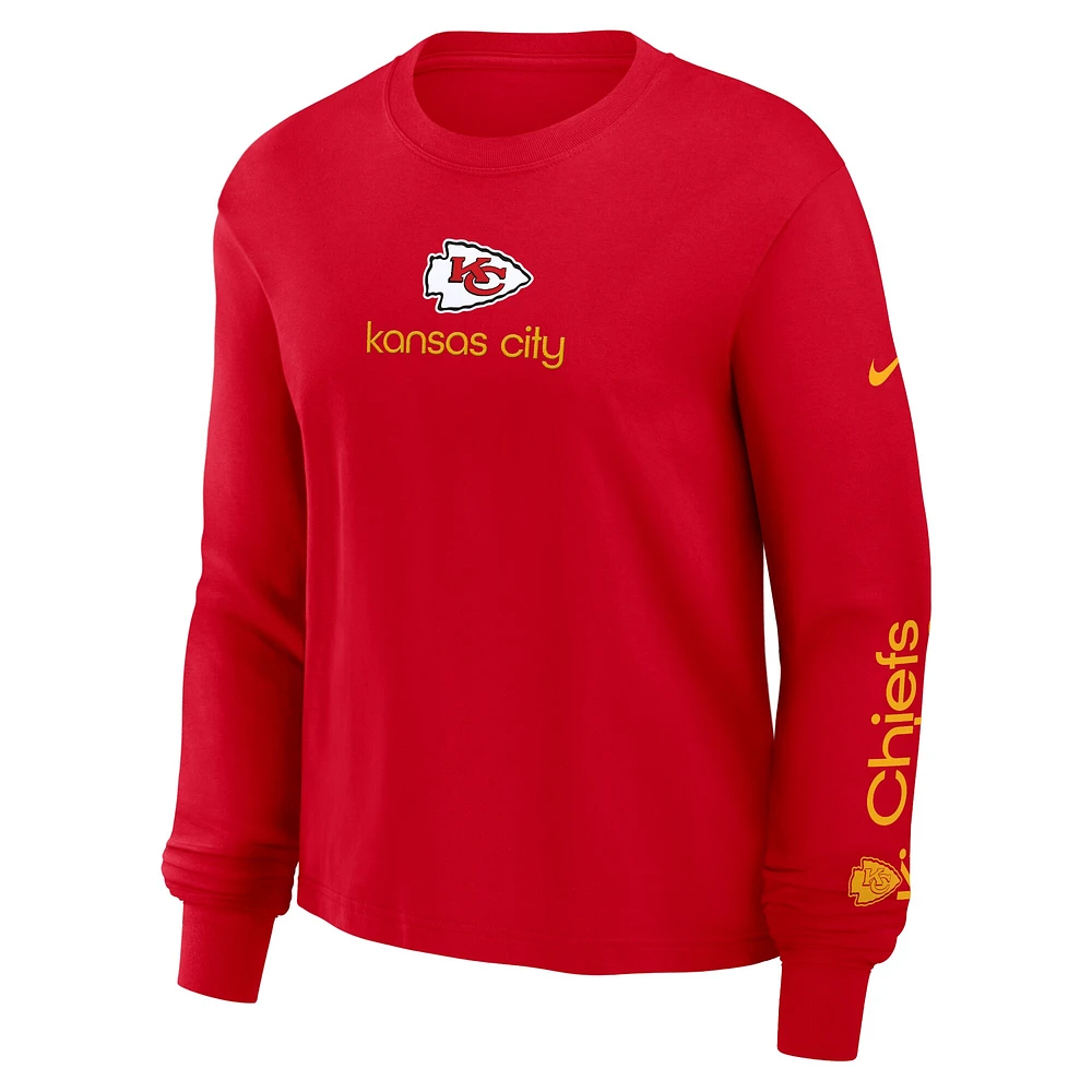 T-shirt à manches longues Nike rouge Kansas City Chiefs pour femme
