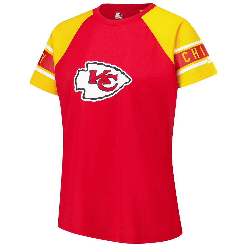 Women's Starter Red Kansas City Chiefs 1st Rounder Color Block Raglan Top