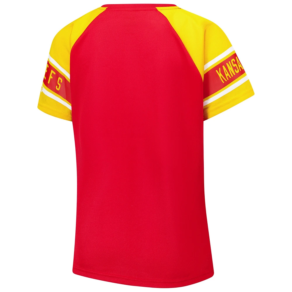 Women's Starter Red Kansas City Chiefs 1st Rounder Color Block Raglan Top