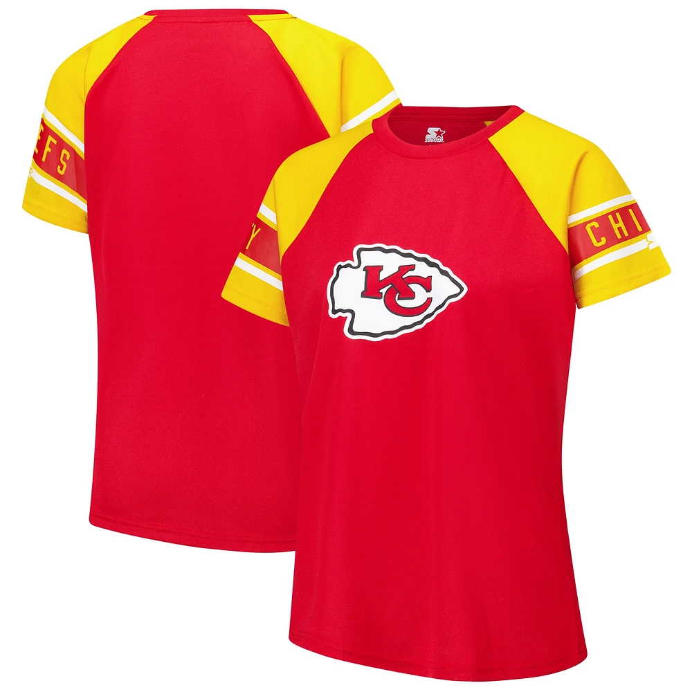 Women's Starter Red Kansas City Chiefs 1st Rounder Color Block Raglan Top