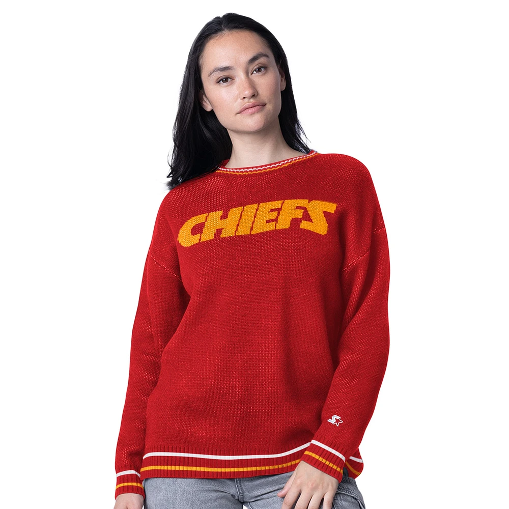 Pull oversize en tricot intarsia rouge pour femme des Kansas City Chiefs