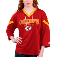 Women's Starter Red Kansas City Chiefs Rally Lace-Up 3/4 Sleeve T-Shirt