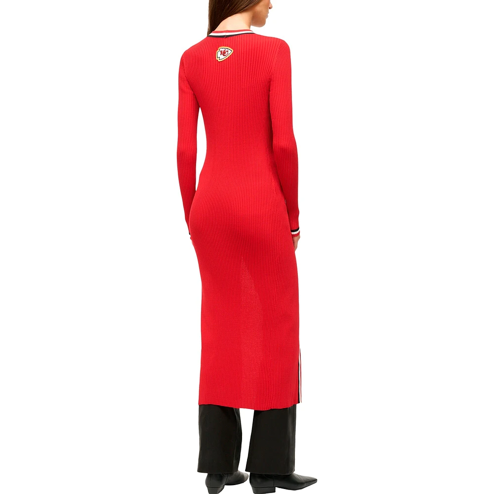 Women's STAUD Red Kansas City Chiefs Shoko Knit Button-Up V-Neck Sweater Dress