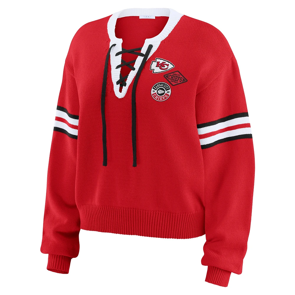 Women's WEAR by Erin Andrews Red  Kansas City Chiefs Lace-Up Sweater