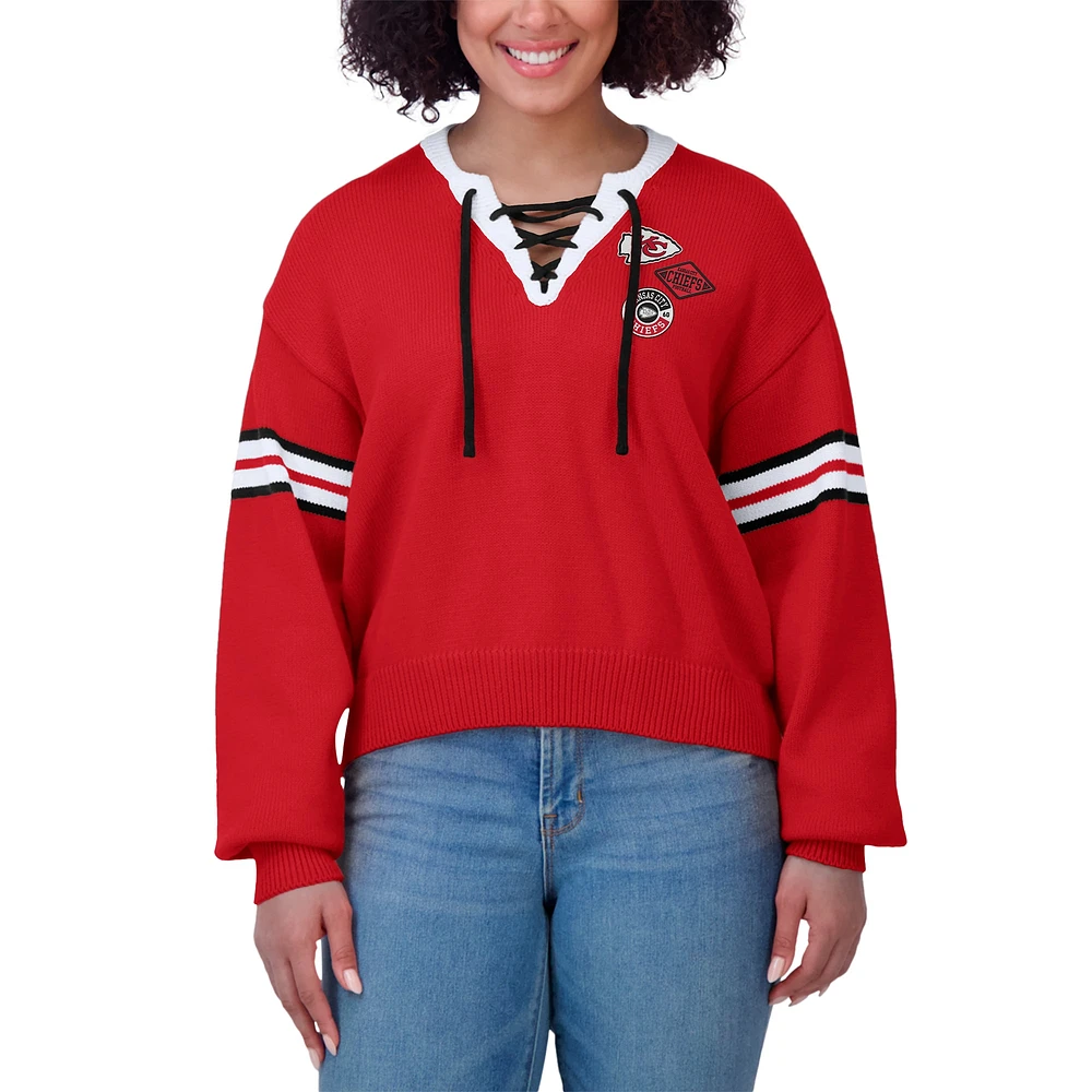 Women's WEAR by Erin Andrews Red  Kansas City Chiefs Lace-Up Sweater