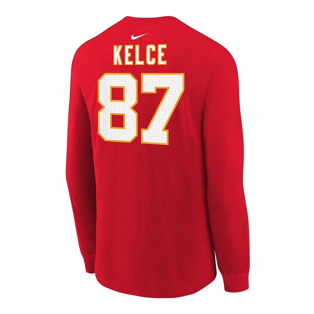 T-shirt à manches longues Nike Travis Kelce pour jeune, rouge, avec nom et numéro du joueur des Kansas City Chiefs