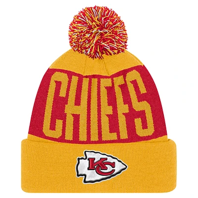 Bonnet en tricot à revers biseauté rouge/or pour jeunes des Chiefs de Kansas City avec pompon