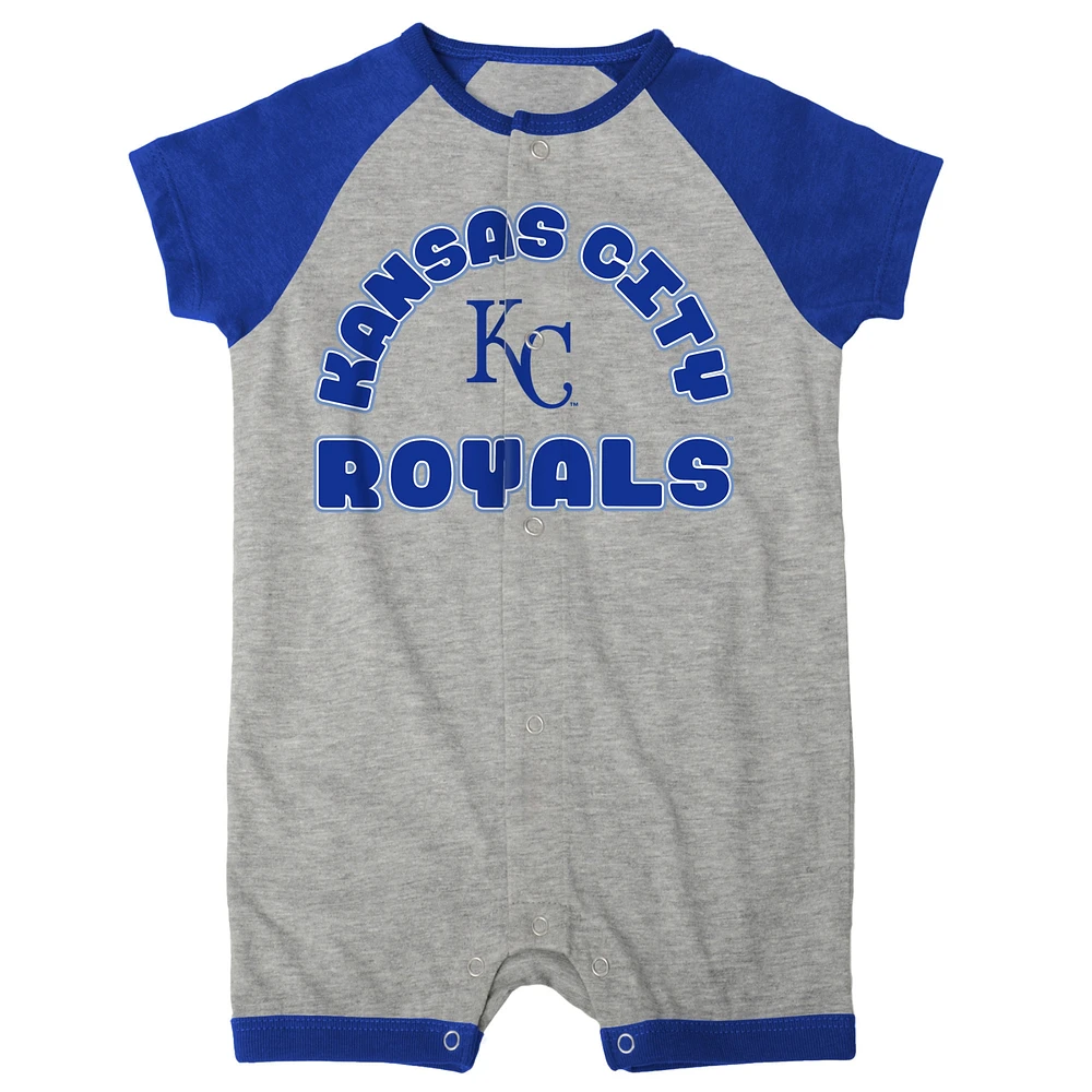 Infant  Heather Gray Kansas City Royals Extra Base Hit Raglan Full-Snap Romper