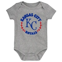 Infant Light Blue/White/Heather Gray Kansas City Royals Biggest Little Fan 3-Pack Bodysuit Set