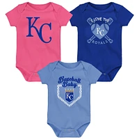Infant Royal/Light Blue/Pink Kansas City Royals Baseball Baby 3-Pack Bodysuit Set