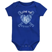 Infant Royal/Light Blue/Pink Kansas City Royals Baseball Baby 3-Pack Bodysuit Set