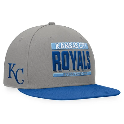 Casquette Snapback bicolore Fanatics gris/royal Kansas City Royals Line Drive pour hommes