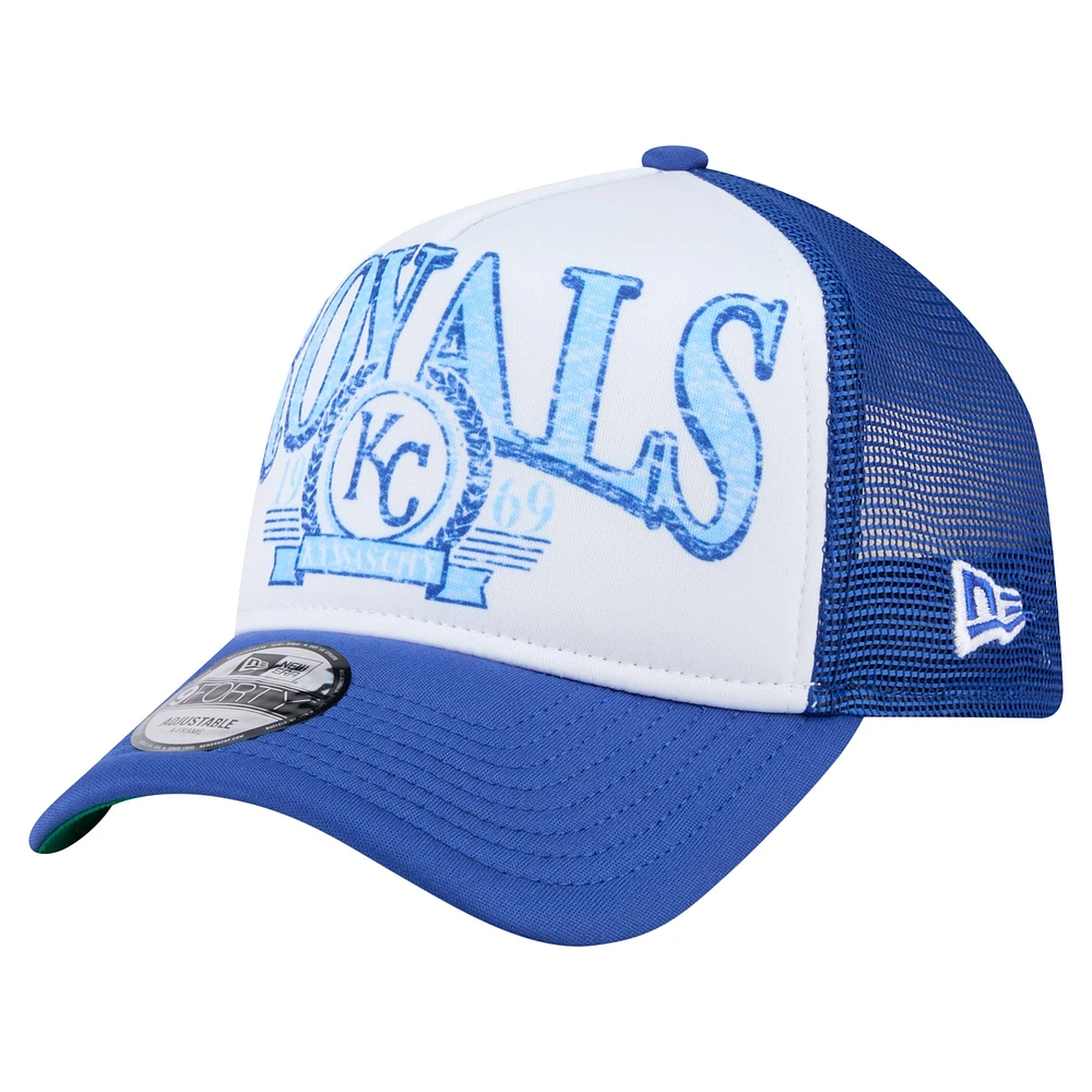Men's New Era Royal Kansas City Royals Distressed 9FORTY A-Frame Adjustable Trucker Hat