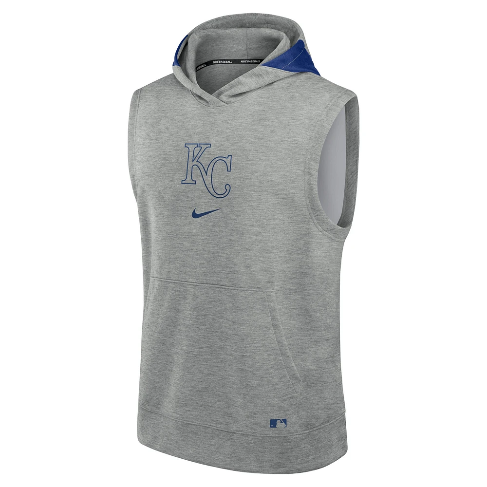 Men's Nike Heather Gray Kansas City Royals Authentic Collection Early Work Performance Sleeveless Pullover Hoodie