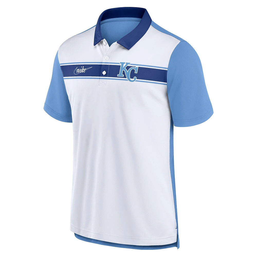 Men's Nike  White/Light Blue Kansas City Royals Rewind Stripe Polo