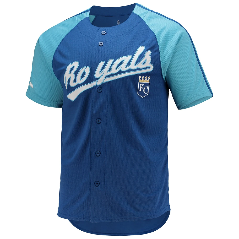 Men's Stitches Royal Kansas City Royals Button-Down Raglan Replica Jersey
