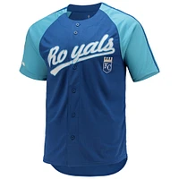 Men's Stitches Royal Kansas City Royals Button-Down Raglan Replica Jersey