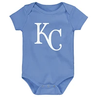 Newborn & Infant Light Blue/White/Heather Gray Kansas City Royals Biggest Little Fan 3-Pack Bodysuit Set