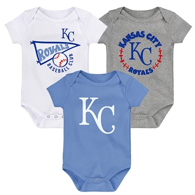 Newborn & Infant Light Blue/White/Heather Gray Kansas City Royals Biggest Little Fan 3-Pack Bodysuit Set