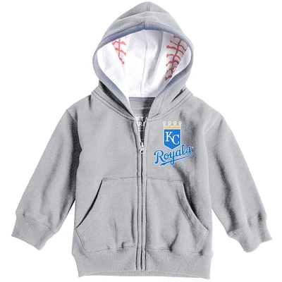 Doux comme un raisin Gris chiné Chandail à capuchon imprimé baseball des Royals de Kansas City pour tout-petit