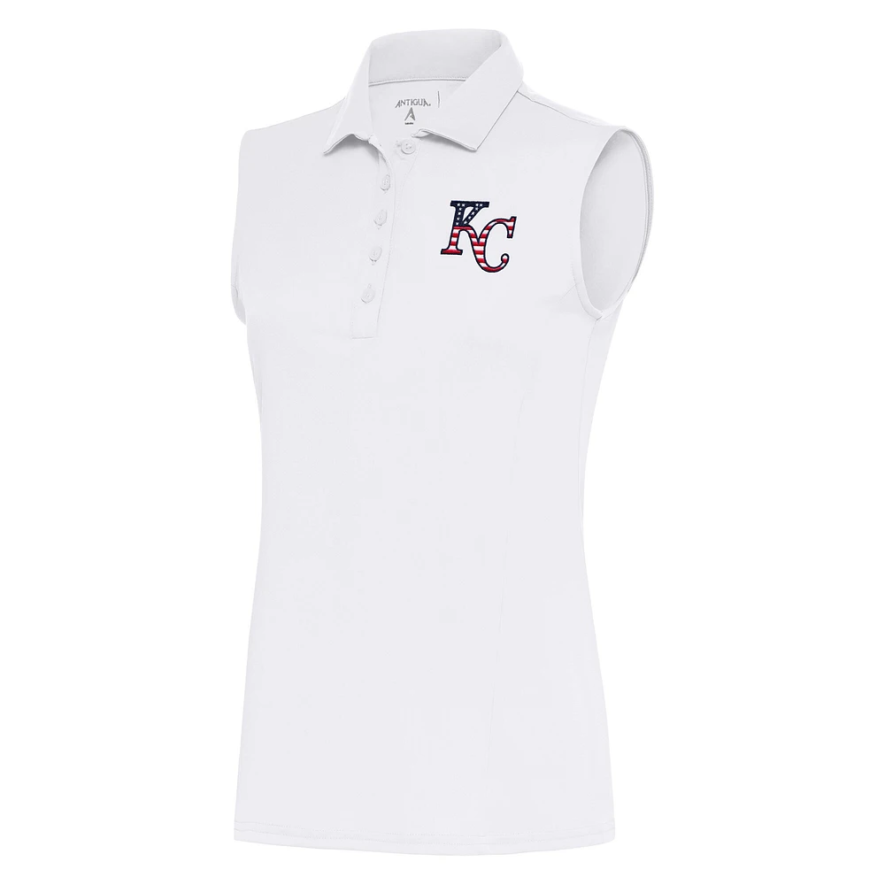 Women's Antigua  White Kansas City Royals Patriotic Sleeveless Tribute Polo