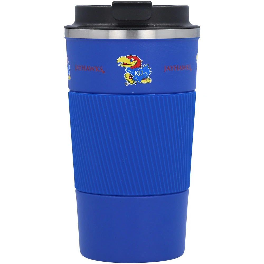 Kansas Jayhawks 18oz Coffee Tumbler with Silicone Grip