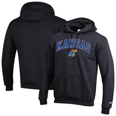 Sweat à capuche noir Champion pour homme avec logo Arch Over des Kansas Jayhawks