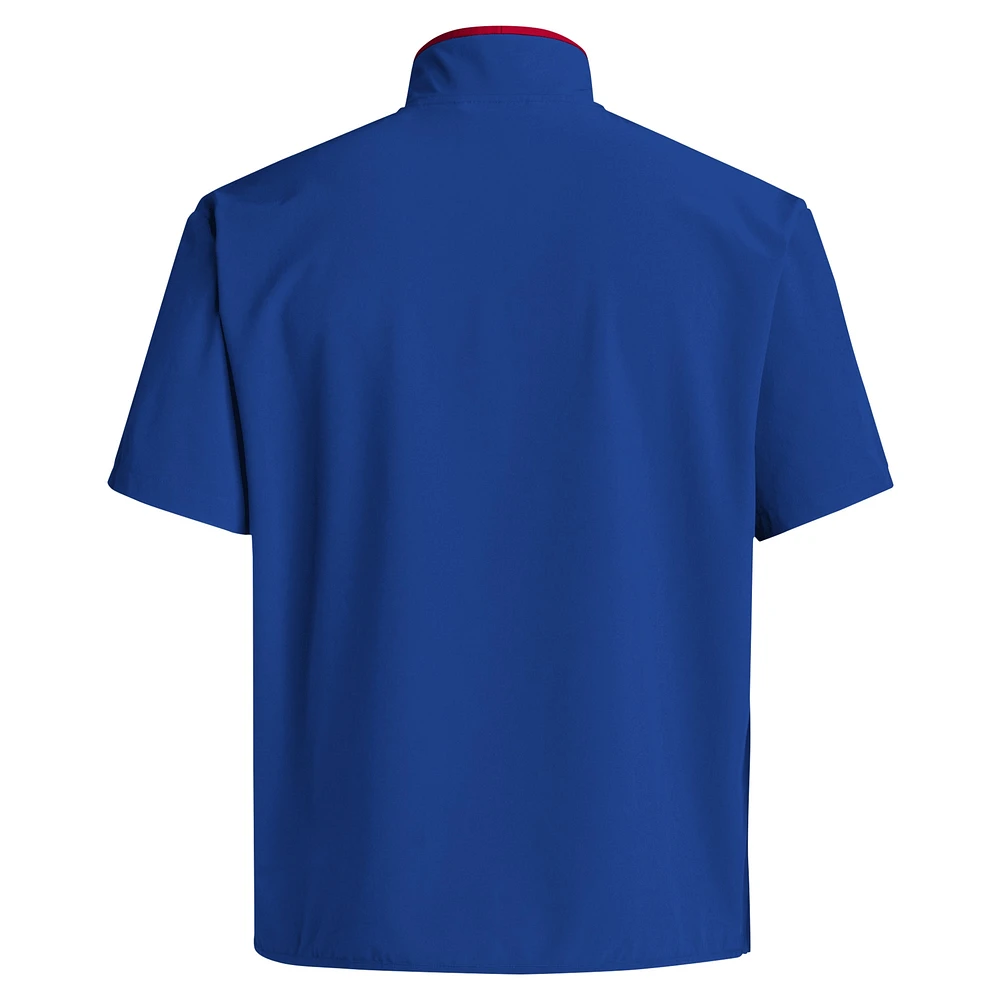 Men's adidas Royal Kansas Jayhawks 2024 Coaches Sideline Half-Zip Short Sleeve Jacket