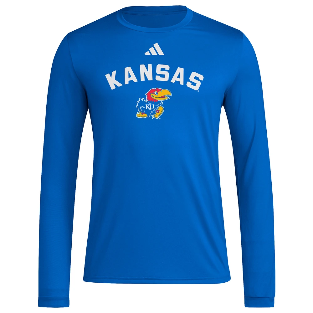 Men's adidas  Royal Kansas Jayhawks Alternate Pre-Game Hook AEROREADY Long Sleeve T-Shirt