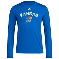 Men's adidas  Royal Kansas Jayhawks Alternate Pre-Game Hook AEROREADY Long Sleeve T-Shirt