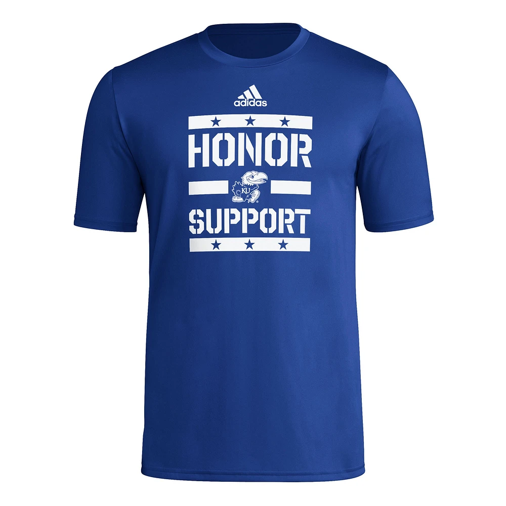 Men's adidas Royal Kansas Jayhawks Honor & Support Pre-Game T-Shirt