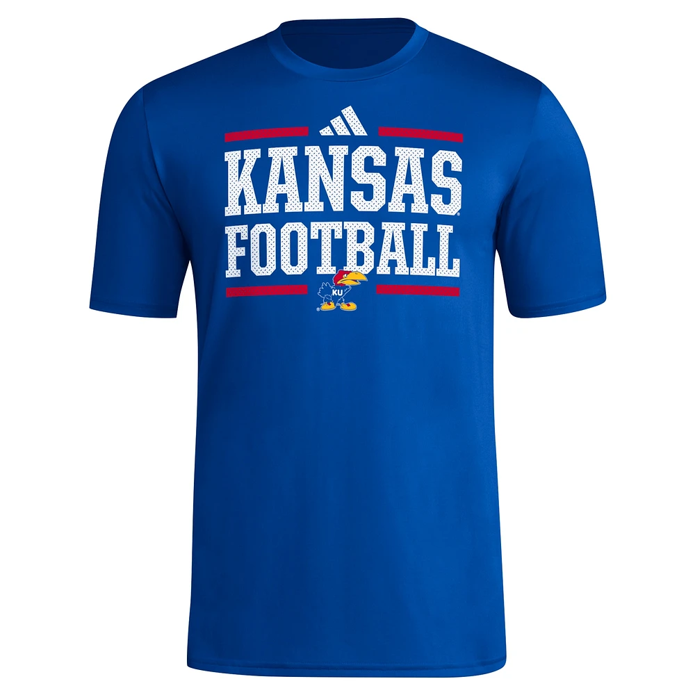 T-shirt adidas Royal Kansas Jayhawks Locker Football Pre-Game AEROREADY pour homme
