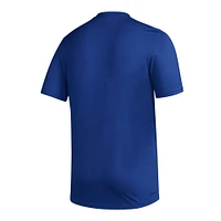 Men's adidas Royal Kansas Jayhawks Stripe Up AEROREADY Pregame T-Shirt