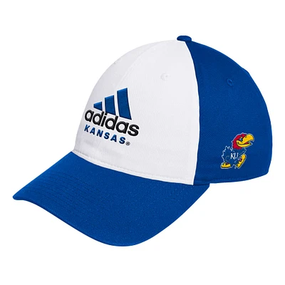 Casquette ajustable adidas Jayhawks du Kansas Jayhawks pour hommes, blanc/royal