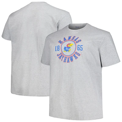 T-shirt Champion Heather Grey Kansas Jayhawks Big & Tall Circle Logo pour hommes